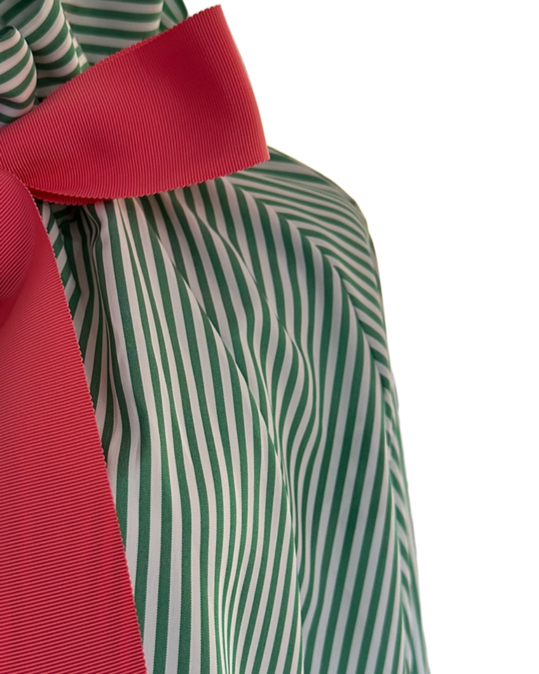 The Green Stripe & PinkBow Blouse | Elegant Women’s Blouse | The Cotswolds Daughter
