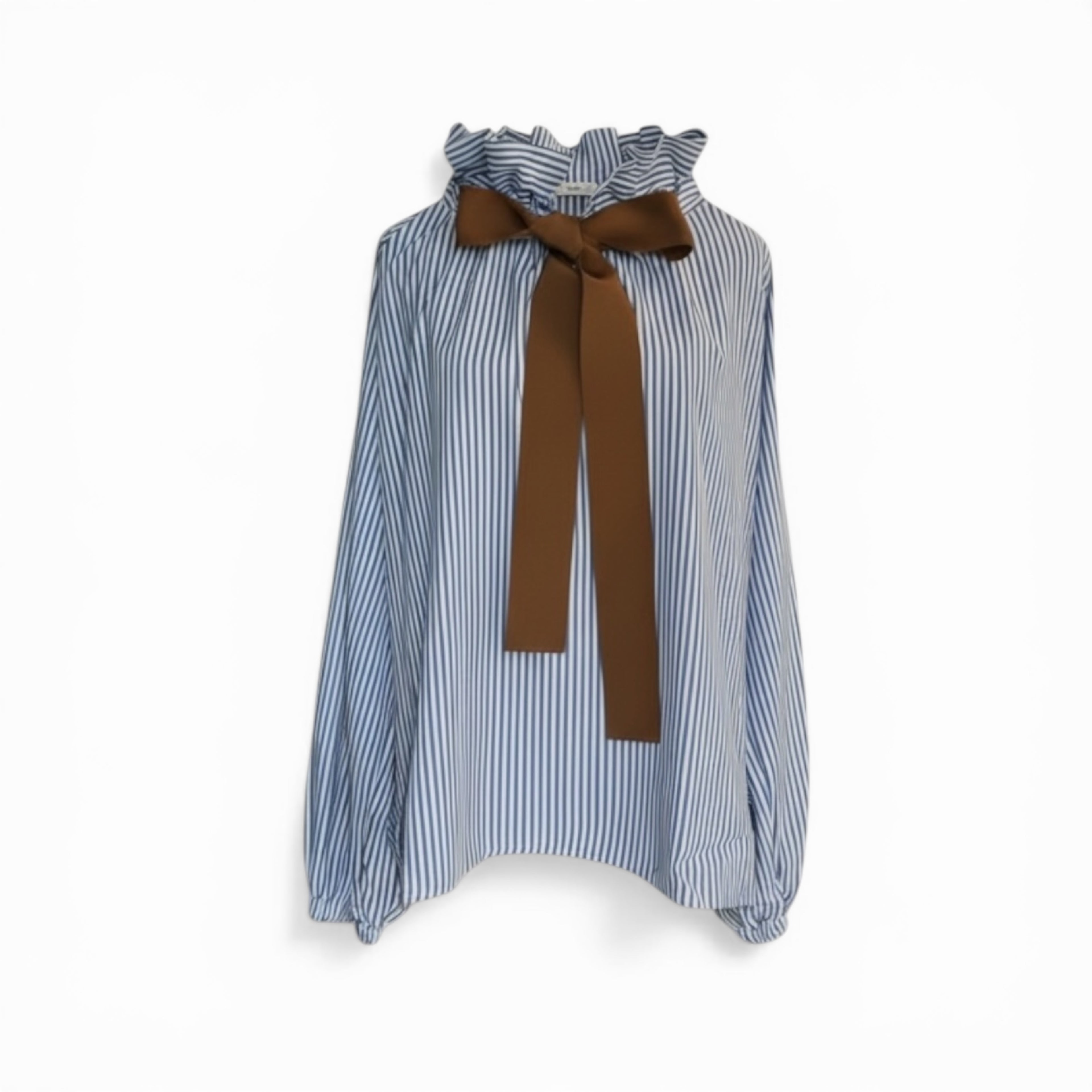 The Blue Stripe & Brown Bow Blouse | Elegant Women’s Blouse | The Cotswolds Daughter