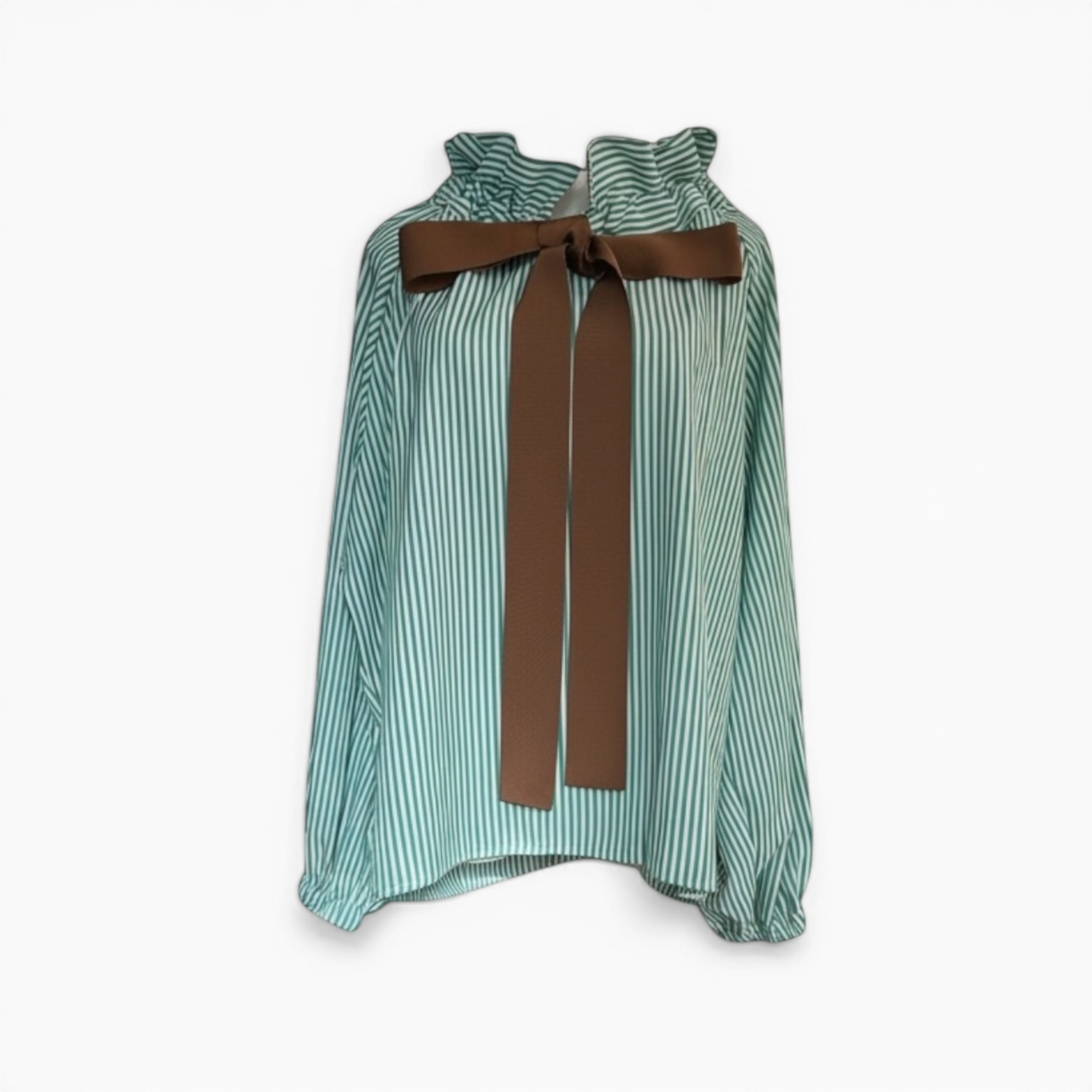 The Green Stripe & Brown Bow Blouse | Elegant Women’s Blouse | The Cotswolds Daughter