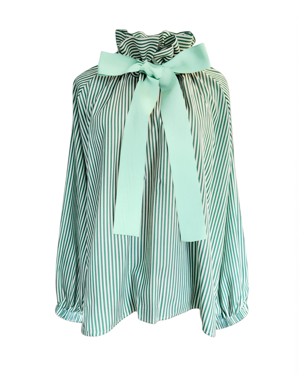 The Green stripe & Mint Bow Blouse | Elegant Women’s Blouse | The Cotswolds Daughter