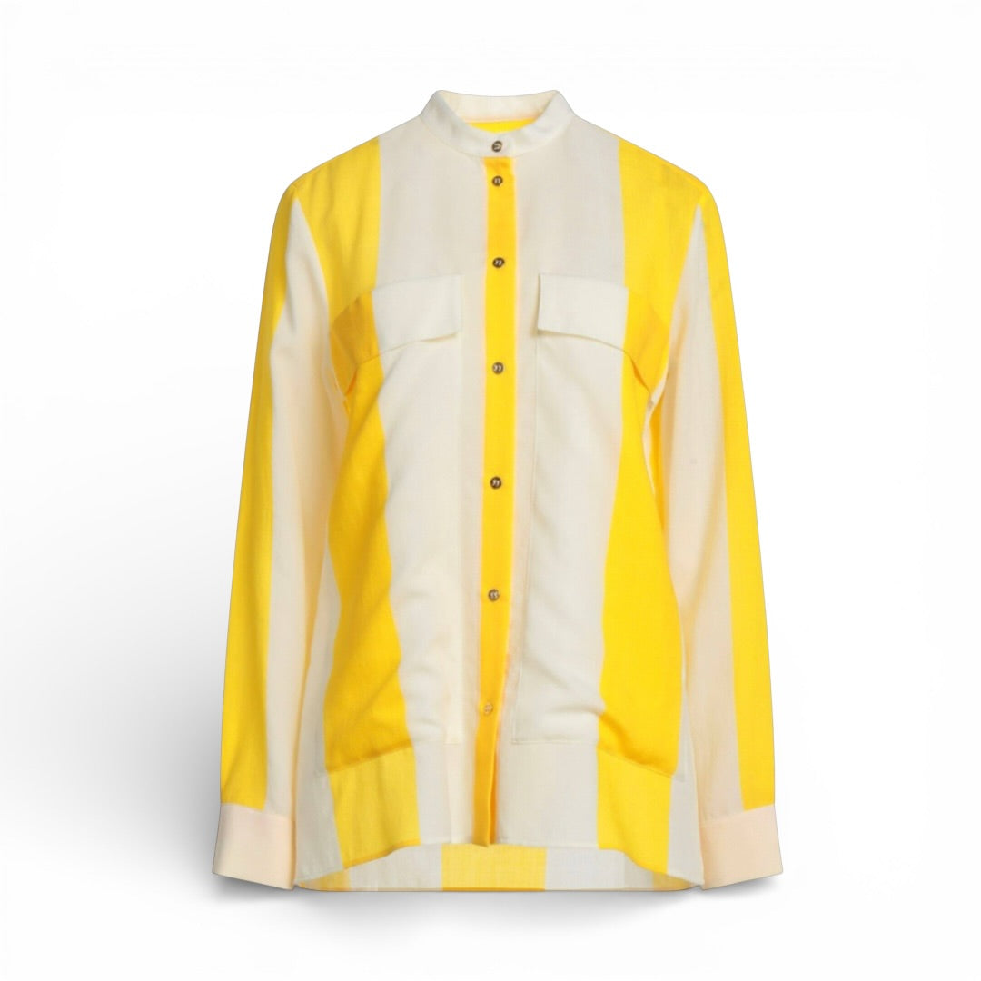 Maison Rabih Kayrouz crepe de chine shirt The Cotswolds Daughter
yellow cream designer shirt women
Maison Rabih Kayrouz gold button shirt
quiet luxury crepe de chine shirt women